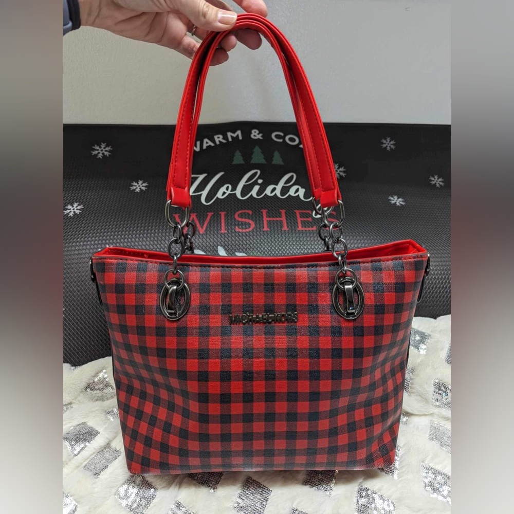Micheal Kors Christmas Red & Black Plaid Purse D